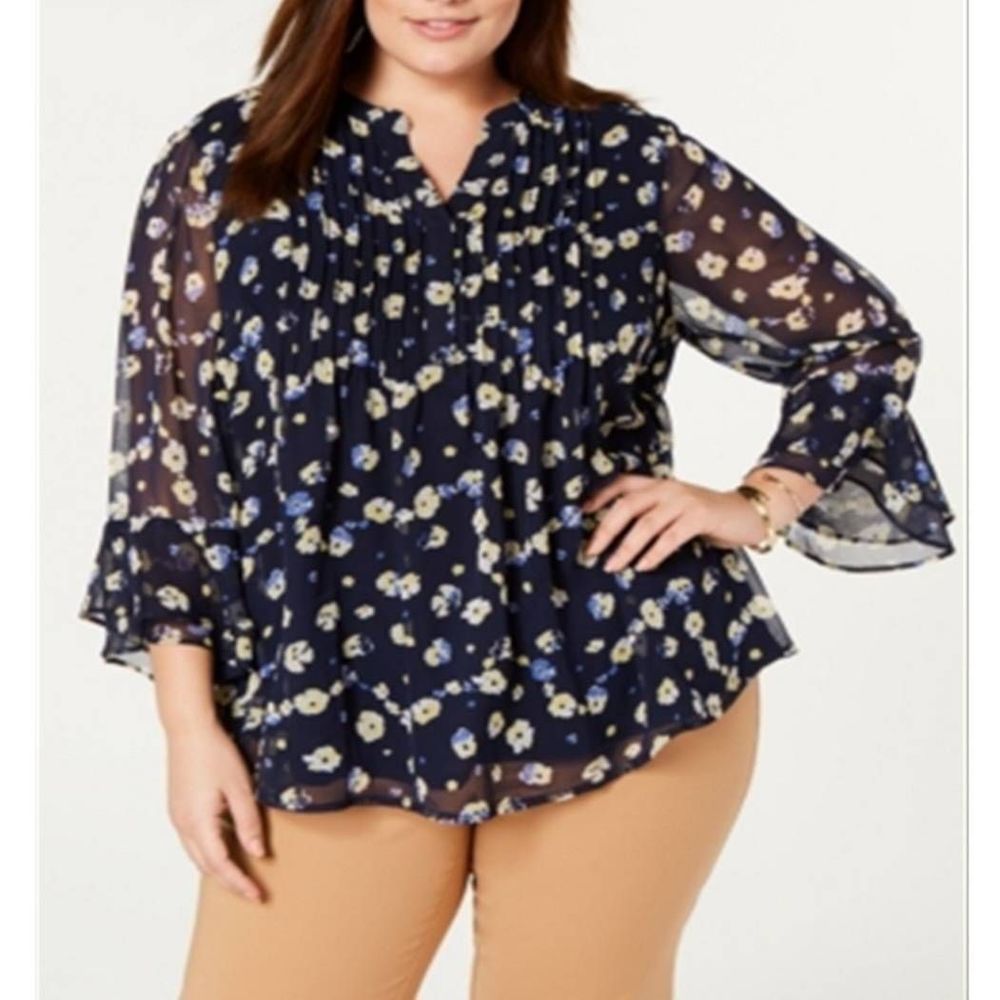 Charter Club Women's 3/4 Sleeves Floral Print Oversized Blouse Size M
